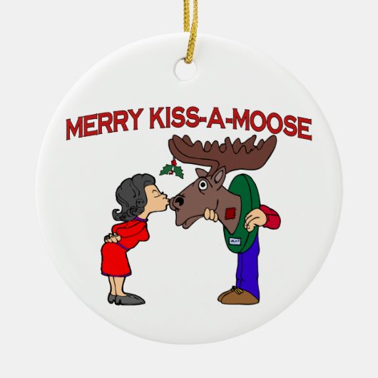 Merry Kiss A Moose Keramisch Ornament (Voorkant)