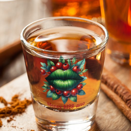 Merry KISS-mas Groene Lippen Rode Kerstbessen Shot Glas