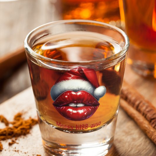 Merry KISS-mas Red Lips Red Santa Hat Geschoten gl Shot Glas