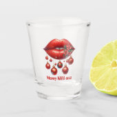 Merry KISS-mas Rode lippen Rode kerstballen Shot Glas (Voorkant)