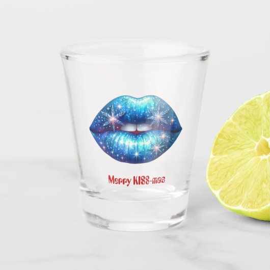 Merry KISS-mas Sparkling Blue Snowflake Lips Shot Glas (Voorkant)