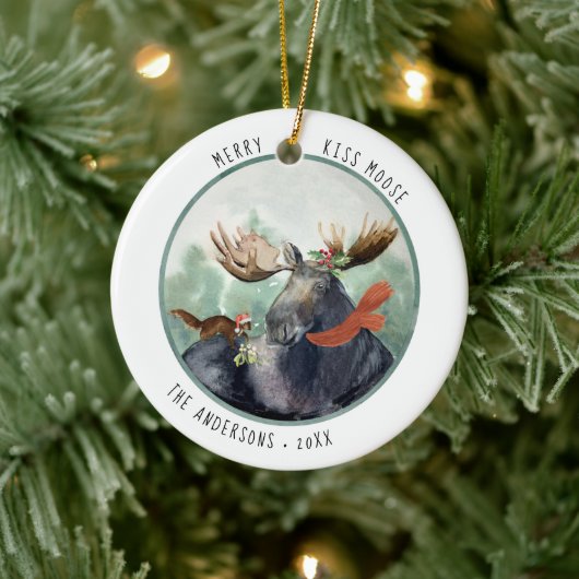 Merry Kiss Moose | Bijtende kerstwinter Keramisch Ornament (Boom)