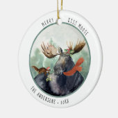 Merry Kiss Moose | Bijtende kerstwinter Keramisch Ornament (Links)