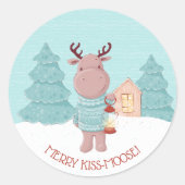 Merry Kiss Moose Funny Kerstmis Ronde Sticker (Voorkant)