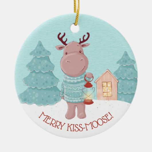Merry Kiss Moose Keramisch Ornament (Voorkant)