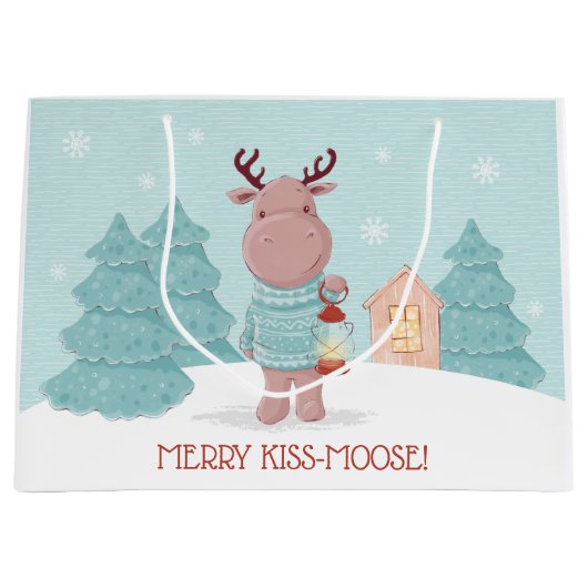 Merry Kiss Moose Kerstmis Groot Cadeauzakje (Voorkant)