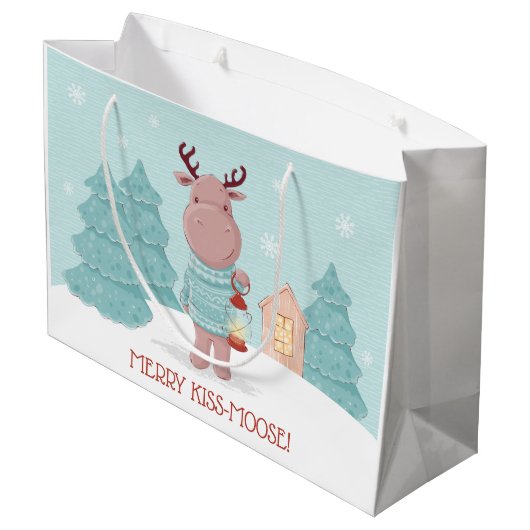 Merry Kiss Moose Kerstmis Groot Cadeauzakje (Achterkant Gekanteld)