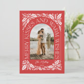 Merry Kisses and Warm Wishes Berry Photo Arch Red Feestdagenkaart (Staand voorkant)