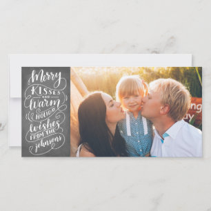 Merry Kisses Holiday Wishes Typografie Foto Feestdagenkaart