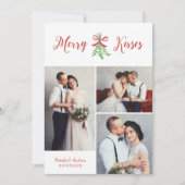 Merry Kisses Modern Three Photo Mistletoe Feestdagenkaart (Voorkant)