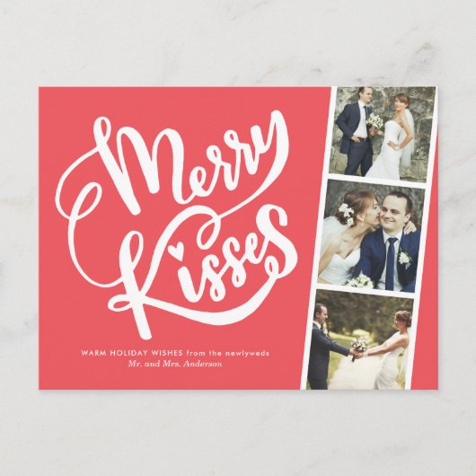 Merry Kisses Pas getrouwd Kerstmis Bedankt Feestdagenkaart (Voorkant)