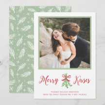Merry Kisses Pas getrouwd Mistletoe kerstfoto