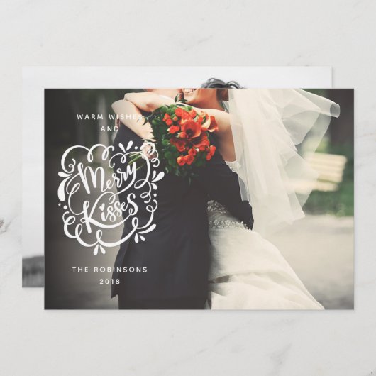 Merry Kisses Typography Kerstmis Full Bleed Photo Feestdagenkaart (Voorkant / Achterkant)