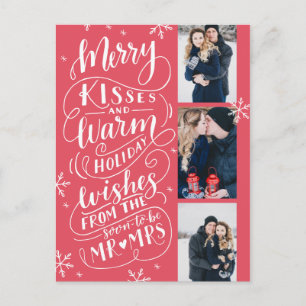 Merry Kisses Warm Holiday wil   Rood Aankondigingskaart