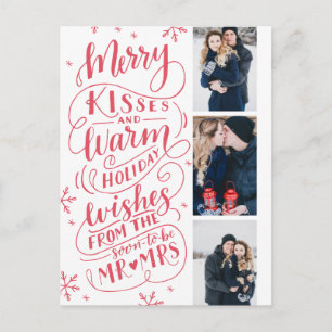 Merry Kisses Warm Holiday wil   Rood Aankondigingskaart