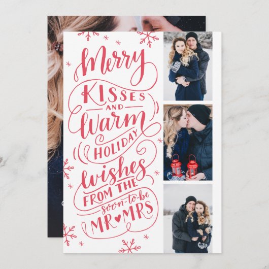 Merry Kisses Warm wil datum 3 foto opslaan Save The Date (Voorkant / Achterkant)