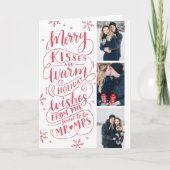 Merry Kisses Warm wil datum 3 gevouwen foto opslaa Feestdagen Kaart (Voorkant)