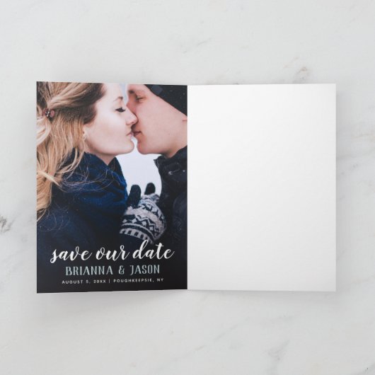 Merry Kisses Warm wil datum 3 gevouwen foto opslaa Feestdagen Kaart (Binnen)