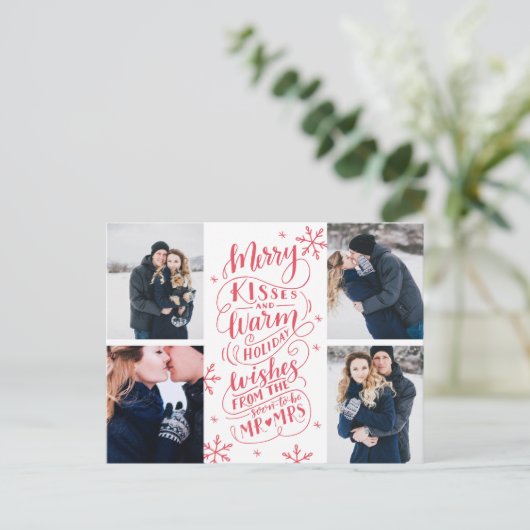 Merry Kisses Warm wil datum 4-foto opslaan Aankondigingskaart (Staand voorkant)