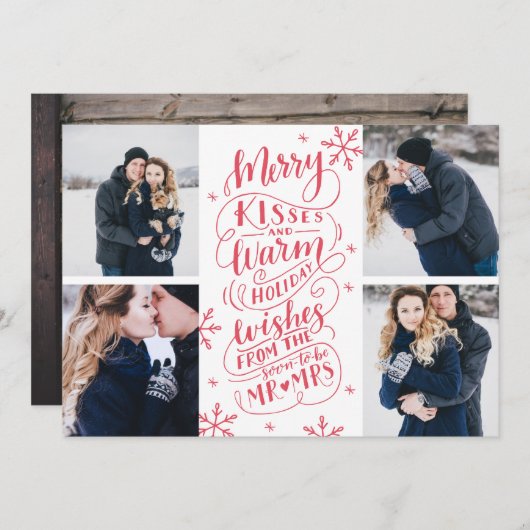 Merry Kisses Warm wil datum 4-foto opslaan Save The Date (Voorkant / Achterkant)