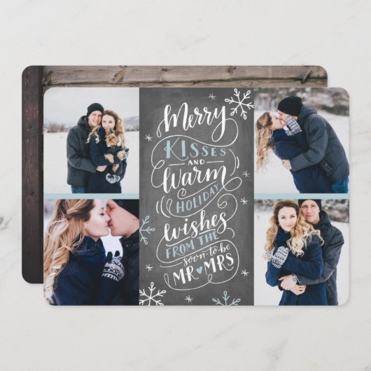 Merry Kisses Warm wil datum 4-foto opslaan Save The Date (Voorkant / Achterkant)