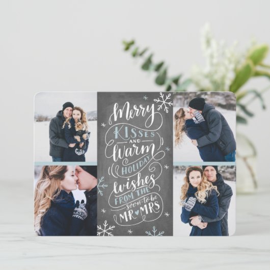 Merry Kisses Warm wil datum 4-foto opslaan Save The Date (Staand voorkant)