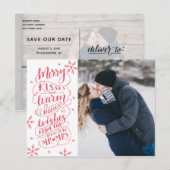 Merry Kisses Warm wil de Datum foto opslaan Aankondigingskaart (Voorkant / Achterkant)