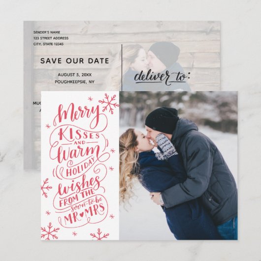 Merry Kisses Warm wil de Datum foto opslaan Aankondigingskaart (Voorkant / Achterkant)