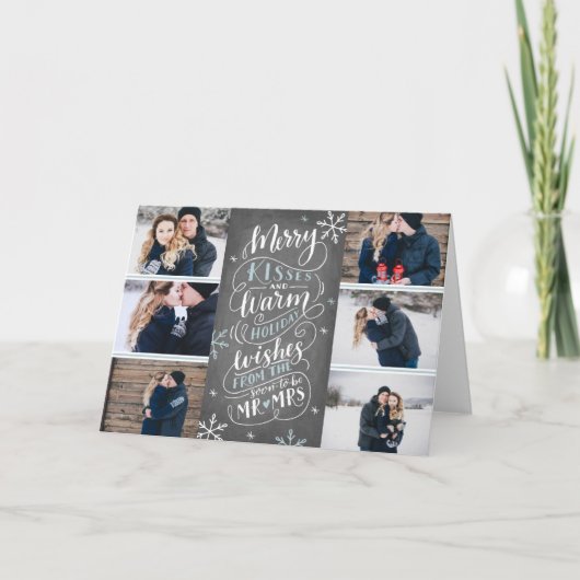 Merry Kisses Warm Wishes Opslaan Datum 6 Foto gevo Feestdagen Kaart (Voorkant)