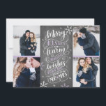 Merry Kisses Warm Wishes Save Date 4-Photo Lila Save The Date<br><div class="desc">Deze moderne en schitterende fotokaart verdubbelt als een bewaarkaart voor het pas aangeworven paar. Aan de voorzijde staan vier foto's die voorzien zijn van met de hand getekende sneeuwvlokken en een met de hand geschreven typografie die zegt: "Merry Kisses and Warm Holiday Wishes from the Soon To Be Mr and...</div>