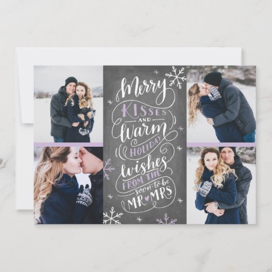 Merry Kisses Warm Wishes Save Date 4-Photo Lila Save The Date (Voorkant)