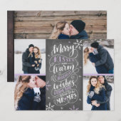 Merry Kisses Warm Wishes Save Date 4-Photo Lila Save The Date (Voorkant / Achterkant)