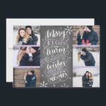 Merry Kisses Warm Wishes Save Date 6-Photo Lila Save The Date<br><div class="desc">Deze moderne en schitterende fotokaart voor feestdagen verdubbelt als bewaarder de datummededeling voor het pas aangeworven paar. Aan de voorzijde staan 6 foto's die voorzien zijn van met de hand getekende sneeuwvlokken en een met de hand geschreven typografie die zegt: "Merry Kisses and Warm Holiday Wishes from the Soon To...</div>