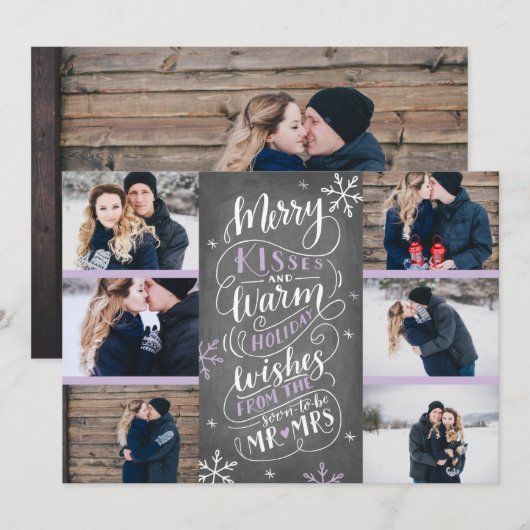 Merry Kisses Warm Wishes Save Date 6-Photo Lila Save The Date (Voorkant / Achterkant)