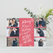 Merry Kisses Warm Wishes Save Date 6-Photo Red Save The Date (Staand voorkant)