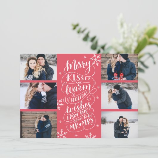 Merry Kisses Warm Wishes Save Date 6-Photo Red Save The Date (Staand voorkant)