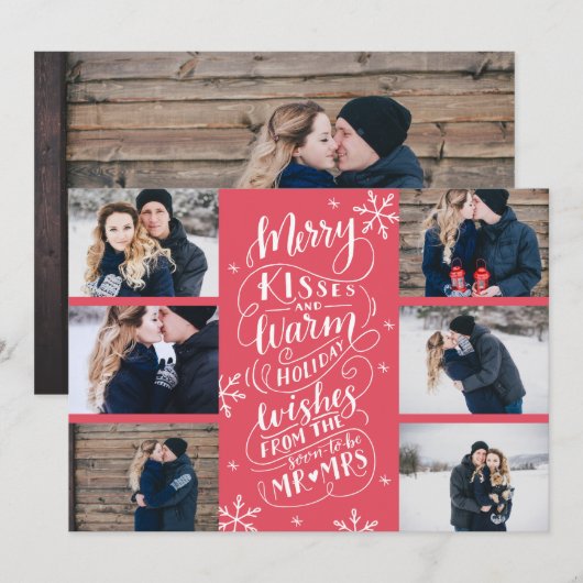 Merry Kisses Warm Wishes Save Date 6-Photo Red Save The Date (Voorkant / Achterkant)