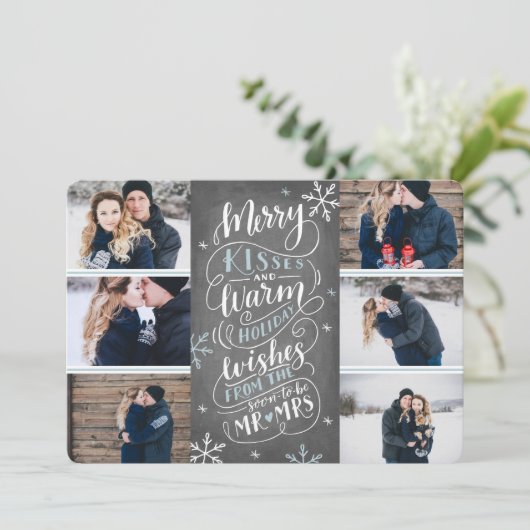Merry Kisses Warm Wishes Save Date 6-Photo Save The Date (Staand voorkant)