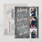 Merry Kisses Warm Wishes Save the Date 3 Foto Aankondigingskaart (Voorkant / Achterkant)