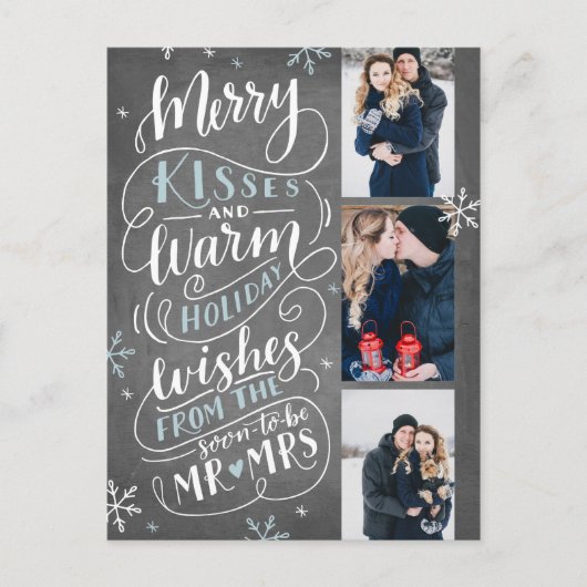 Merry Kisses Warm Wishes Save the Date 3 Foto Aankondigingskaart (Voorkant)
