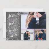 Merry Kisses Warm Wishes | Vakantie | Lila 3-Foto Save The Date (Voorkant)