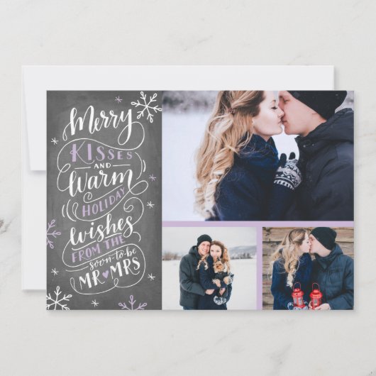 Merry Kisses Warm Wishes | Vakantie | Lila 3-Foto Save The Date (Voorkant)