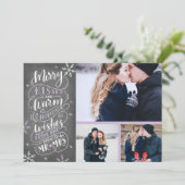 Merry Kisses Warm Wishes | Vakantie | Lila 3-Foto Save The Date (Staand voorkant)