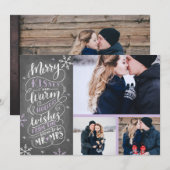 Merry Kisses Warm Wishes | Vakantie | Lila 3-Foto Save The Date (Voorkant / Achterkant)