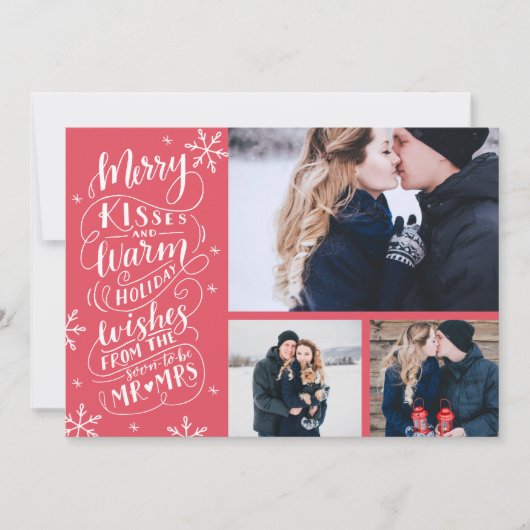 Merry Kisses Warm Wishes | Vakantie | Rood| 3-Foto Save The Date (Voorkant)