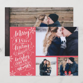Merry Kisses Warm Wishes | Vakantie | Rood| 3-Foto Save The Date (Voorkant / Achterkant)