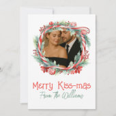 Merry Kissmas Candy Cane Wreath Photo Christmas  Feestdagenkaart (Voorkant)