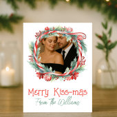 Merry Kissmas Candy Cane Wreath Photo Christmas  Feestdagenkaart