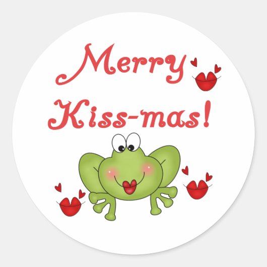 Merry Kissmas Frog Feestdagen Kerstmis Ronde Sticker (Voorkant)