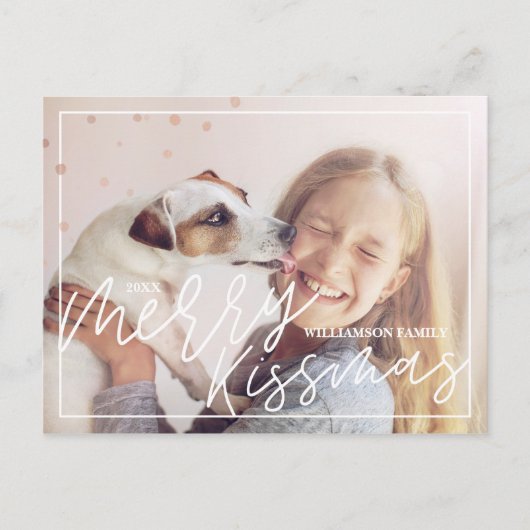 Merry Kissmas Script | Chique stijlvolle & trendy  Feestdagenkaart (Voorkant)